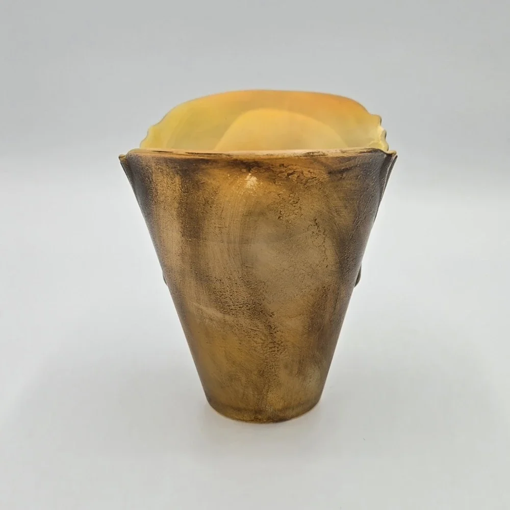 Art Deco Style Amber Color Candle Tealight Holder‎ Small Glass Vase